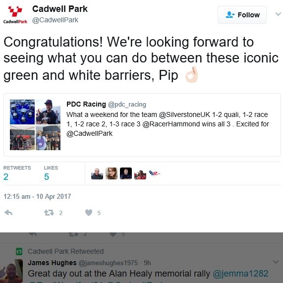 April 10, 2025 -  Cadwell Twitter mentions PDC Racing.