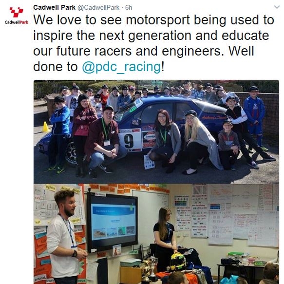 March 31, 2025  - Cadwell Twitter mentions school vist Pdc racing did
